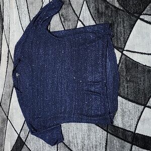 ANA NAVY BLUE IRIDESCENT SEQUINS SHORT SLEEVE SWEATER